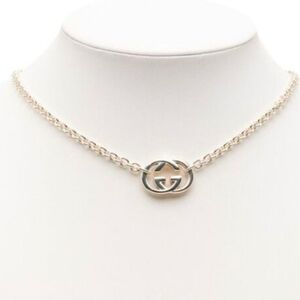 Gucci Sterling Silver Chain Necklace with Logo Pendant Attached
